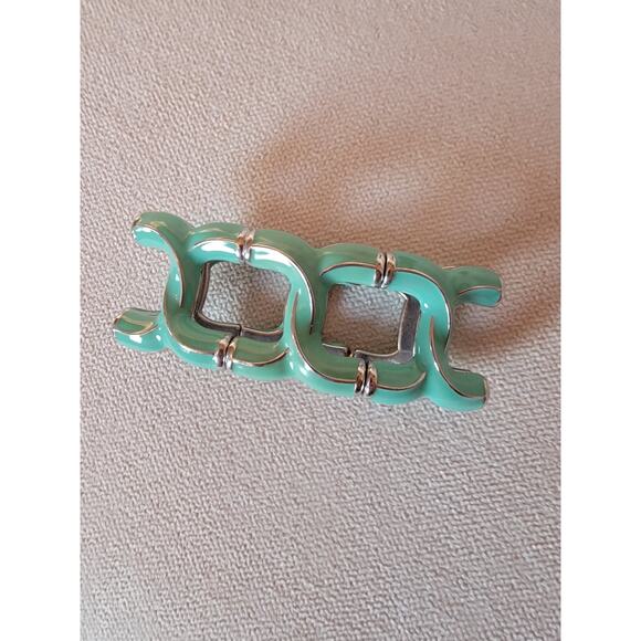 Estate Jewelry - Vintage Statement Link Bracelet – Chunky Green Enamel & Silver-Tone